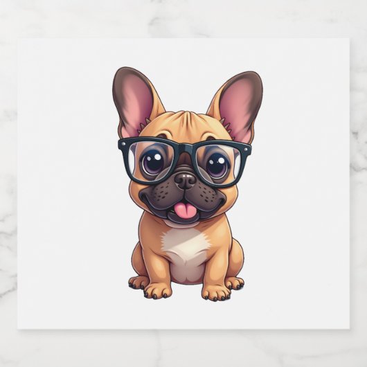 Französischer Bulldog mit Brillen Schaumweinetikett (Einzelnes Label)