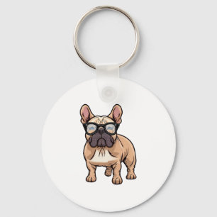Französischer Bulldog mit Brillen Schlüsselanhänger