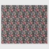 Französischer Bulldog mit einer Weihnachtsmannmütz Geschenkpapier (Flach)