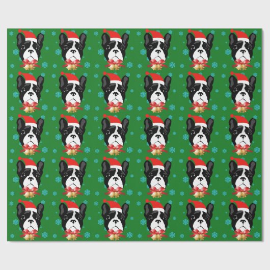 Französischer Bulldog mit einer Weihnachtsmannmütz Geschenkpapier (Flach)