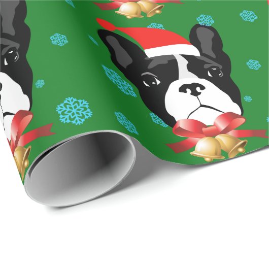Französischer Bulldog mit einer Weihnachtsmannmütz Geschenkpapier (Rolleneckpunkt)