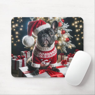 Französischer Bulldog mit einer Weihnachtsmannmütz Mousepad