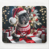 Französischer Bulldog mit einer Weihnachtsmannmütz Mousepad (Vorne)