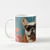 Französischer Bulldog mit Herz-Rose Valentinstag Kaffeetasse (Links)