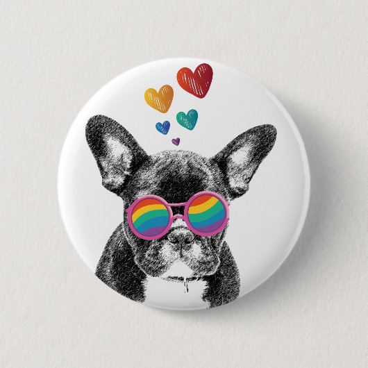 Französischer Bulldog mit HerzValentinstag Button (Vorderseite)