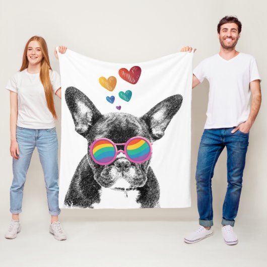 Französischer Bulldog mit HerzValentinstag Fleecedecke (Beispiel)
