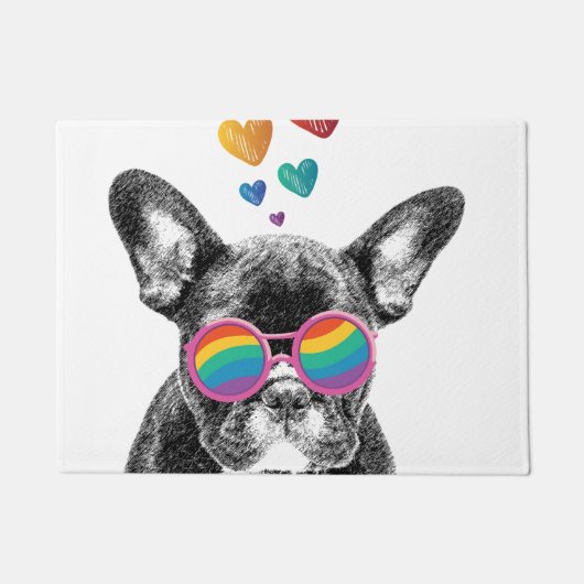 Französischer Bulldog mit HerzValentinstag Fußmatte (Vorderseite)