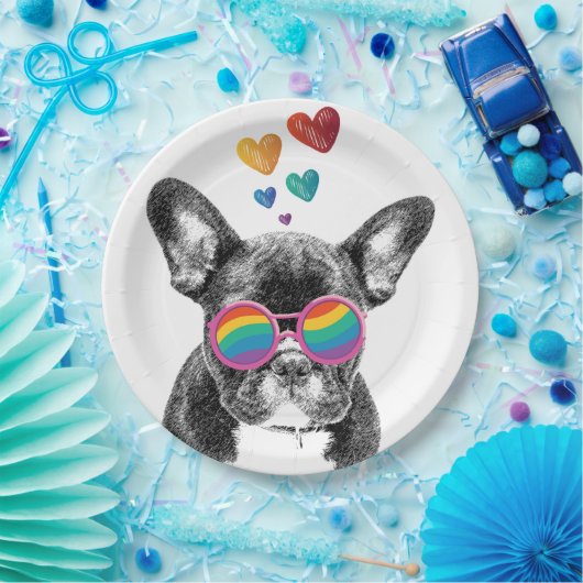 Französischer Bulldog mit HerzValentinstag Pappteller (Party)