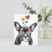 Französischer Bulldog mit HerzValentinstag Postkarte (Stehend Vorderseite)
