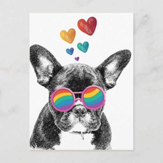 Französischer Bulldog mit HerzValentinstag Postkarte (Vorderseite)