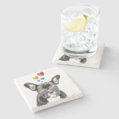 Französischer Bulldog mit HerzValentinstag Steinuntersetzer (Seitenansicht)