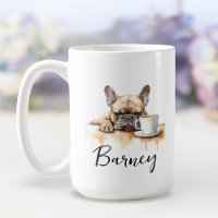 Französischer Bulldog mit Kaffee-Tasse, Hund mit E