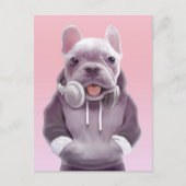 Französischer Bulldog mit Kopfhörer-Illustration Ankündigungspostkarte (Vorderseite)