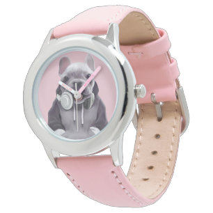 Französischer Bulldog mit Kopfhörer-Illustration Armbanduhr