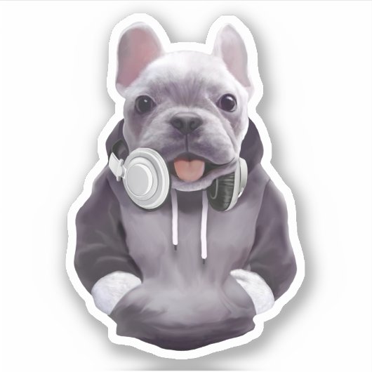 Französischer Bulldog mit Kopfhörer-Illustration Aufkleber (Vorderseite)