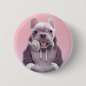 Französischer Bulldog mit Kopfhörer-Illustration Button (Vorderseite)