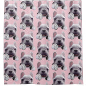 Französischer Bulldog mit Kopfhörer-Illustration Duschvorhang (Vorderseite)