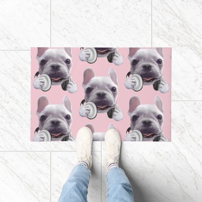 Französischer Bulldog mit Kopfhörer-Illustration Fußmatte (Indoor)