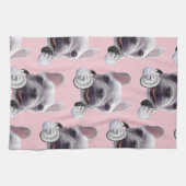 Französischer Bulldog mit Kopfhörer-Illustration Geschirrtuch (Horizontal)