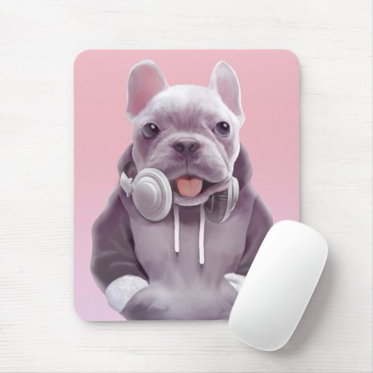 Französischer Bulldog mit Kopfhörer-Illustration Mousepad (Mit Mouse)