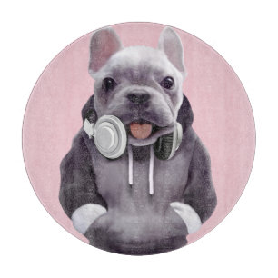 Französischer Bulldog mit Kopfhörer-Illustration Schneidebrett