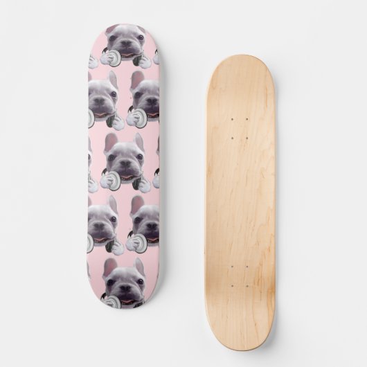 Französischer Bulldog mit Kopfhörer-Illustration Skateboard (Vorderseite)
