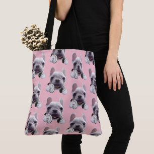 Französischer Bulldog mit Kopfhörer-Illustration Tasche