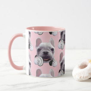 Französischer Bulldog mit Kopfhörer-Illustration Tasse