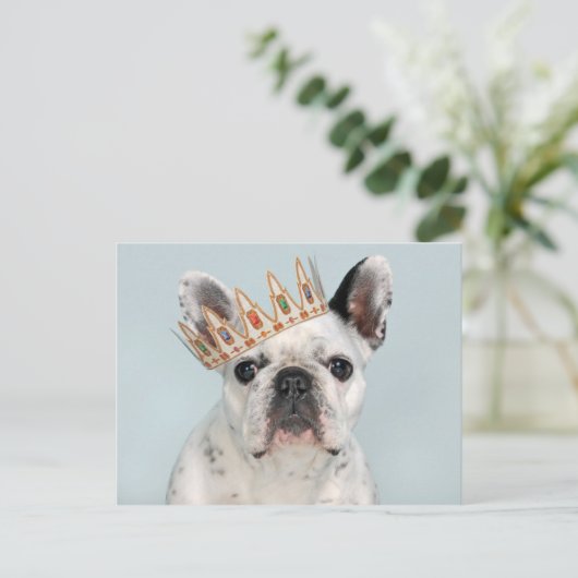 Französischer Bulldog mit Krone Postkarte (Stehend Vorderseite)