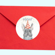 Französischer Bulldog mit Party Hat Merci Confetti