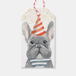 Französischer Bulldog mit Party Hat Merci Geschenkanhänger
