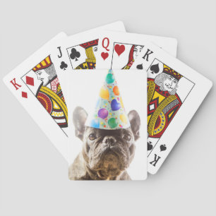 Französischer Bulldog mit Party Hat Spielkarten