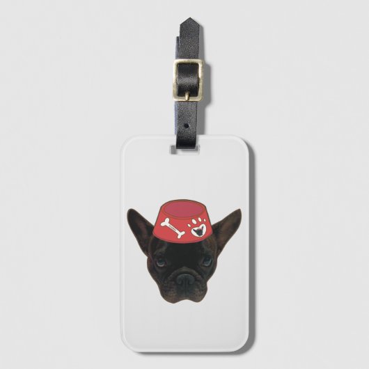 Französischer Bulldog mit Red Bowl Gepäckanhänger (Vorderseite Vertikal)