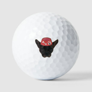 Französischer Bulldog mit Red Bowl Golfball