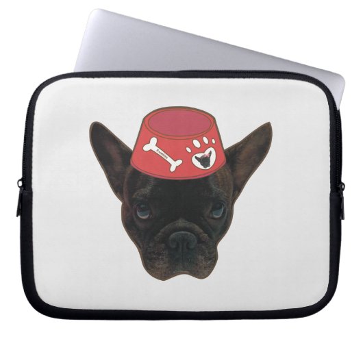 Französischer Bulldog mit Red Bowl Laptopschutzhülle (Vorderseite)
