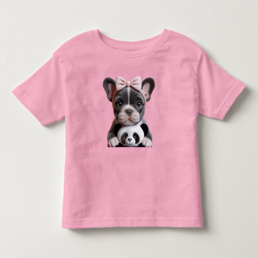 Französischer Bulldog mit rosa Bow Kleinkind T-shirt (Vorderseite)