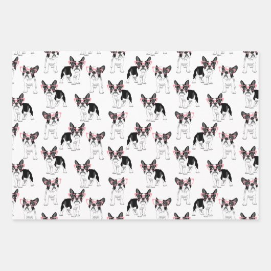 Französischer Bulldog mit rosa Brille Wrapping Pap Geschenkpapier Set (Vorderseite)