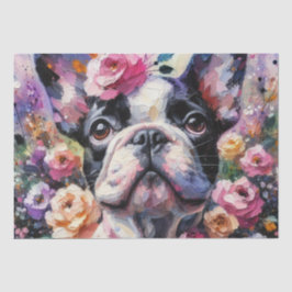Französischer Bulldog mit Rose Blumendekoupage Seidenpapier
