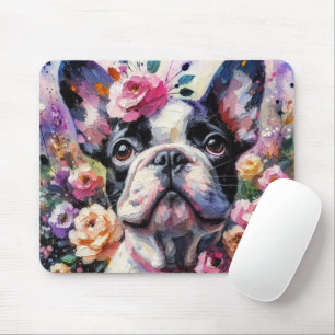 Französischer Bulldog mit Rose Floral Hund Weiß Sc Mousepad