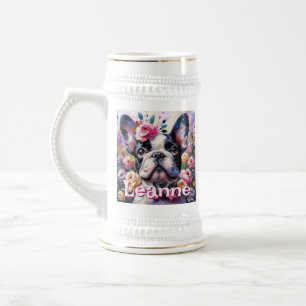 Französischer Bulldog mit Rose Floral Personalisie Bierglas