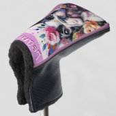 Französischer Bulldog mit Rose Floral Personalisie Golf Headcover (3/4 Vorderseite)