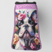 Französischer Bulldog mit Rose Floral Personalisie Golf Headcover (Rotieren 90)