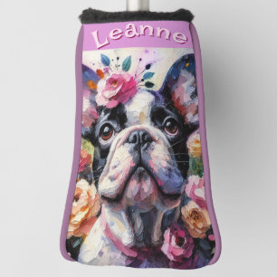 Französischer Bulldog mit Rose Floral Personalisie Golf Headcover