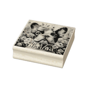 Französischer Bulldog mit Rose Floral Personalisie Gummistempel