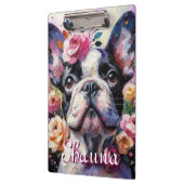 Französischer Bulldog mit Rose Floral Personalisie Klemmbrett (Links)