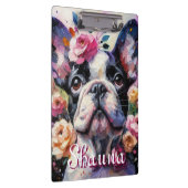 Französischer Bulldog mit Rose Floral Personalisie Klemmbrett (Rechts)