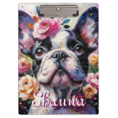 Französischer Bulldog mit Rose Floral Personalisie Klemmbrett (Vorderseite)