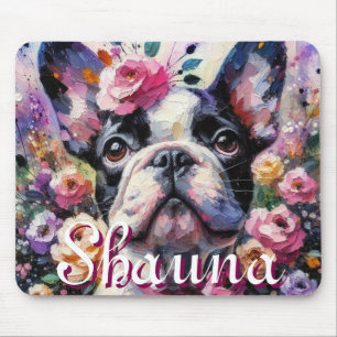 Französischer Bulldog mit Rose Floral Personalisie Mousepad