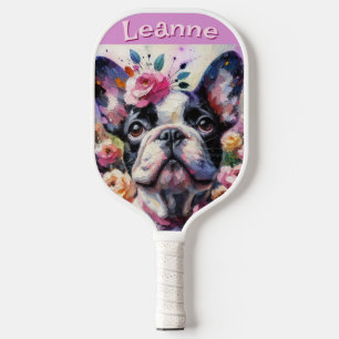 Französischer Bulldog mit Rose Floral Personalisie Pickleball Schläger