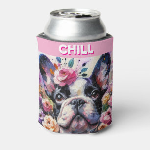Französischer Bulldog mit Rose Impressionistische  Dosenkühler